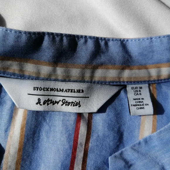 & Other Stories Striped Lyocell A-Line Midi Short Sleeve Shirt Dress Oversize 6 - Picture 11 of 15